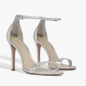 Schutz Silver Metallic Leather Ankle Strap High Heel Sandals